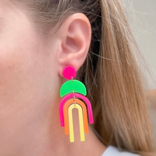 Neon Geometric Arch Acrylic Dangle Earrings