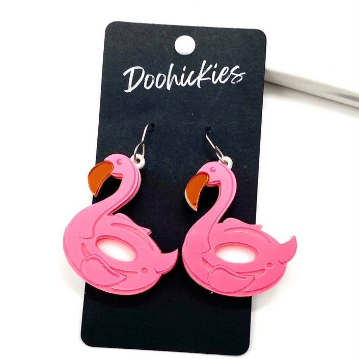 Pink Flamingo Floaty Acrylic Dangle Earrings