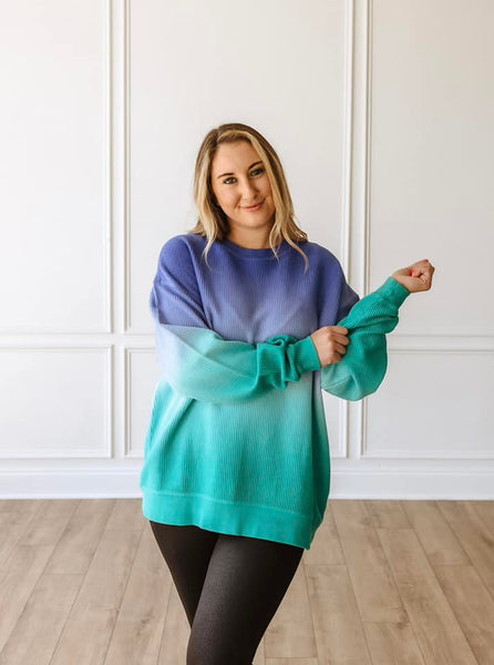 Ombre Cozy Corded Sweatshirt - Blue/Teal