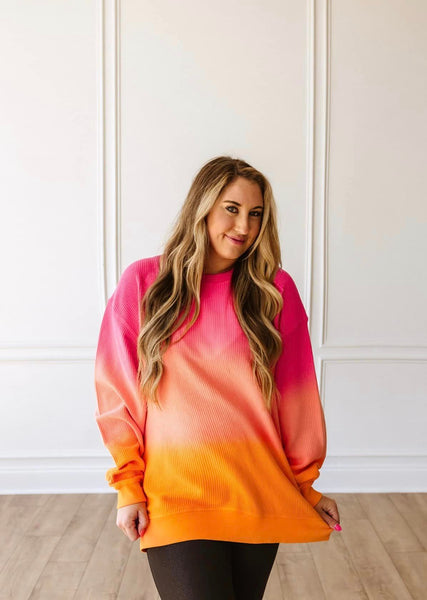 Ombre Cozy Corded Sweatshirt - Pink/Orange