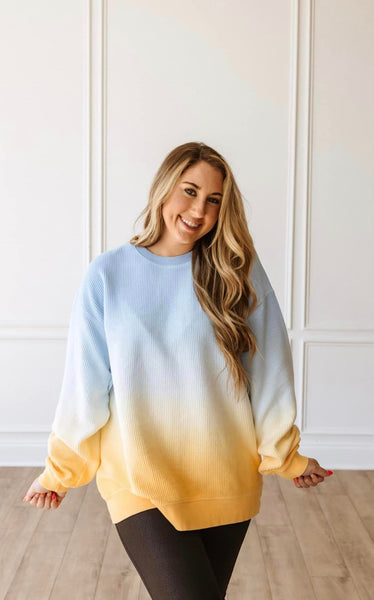 Ombre Cozy Corded Sweatshirt - Blue/Yellow