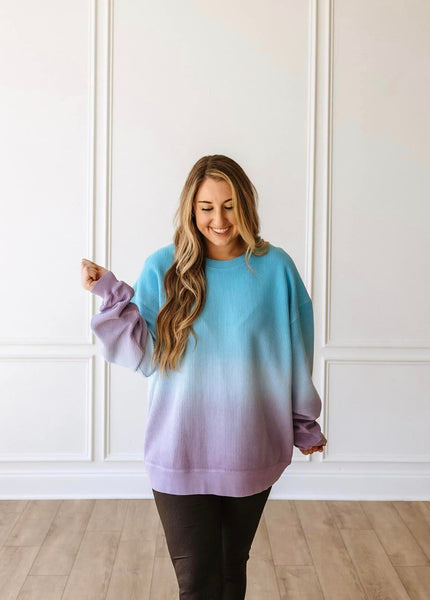 Ombre Cozy Corded Sweatshirt - Blue/Purple