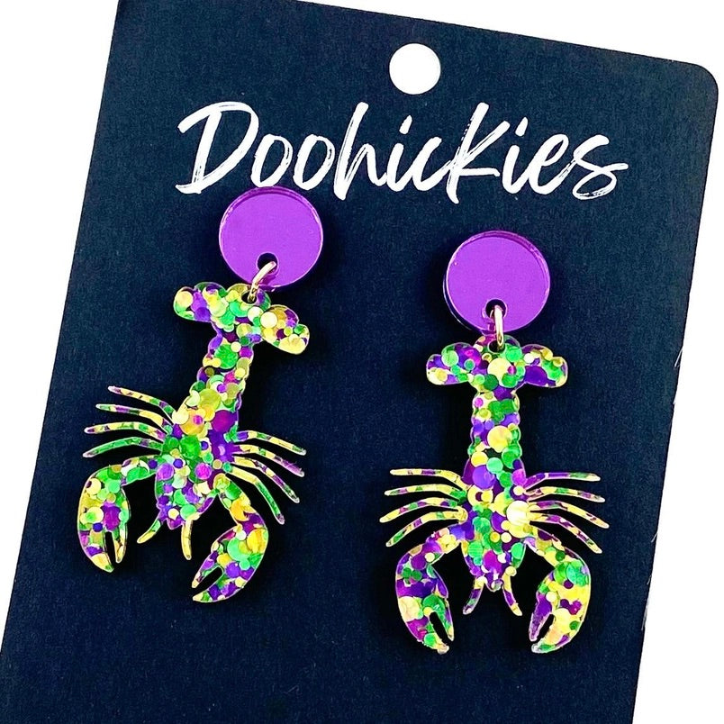 Mardi Gras Crawfish Dangle Earrings