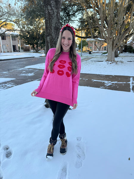 XOXO Heart Kiss Pink Sweater