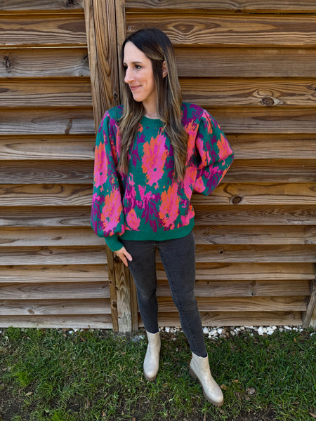 Emerald Green & Pink Cheerful Cozy Sweater