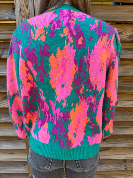 Emerald Green & Pink Cheerful Cozy Sweater