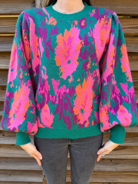 Emerald Green & Pink Cheerful Cozy Sweater