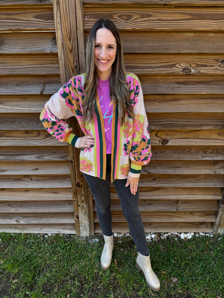 Hunter Green & Pink Snuggle Up Cardigan