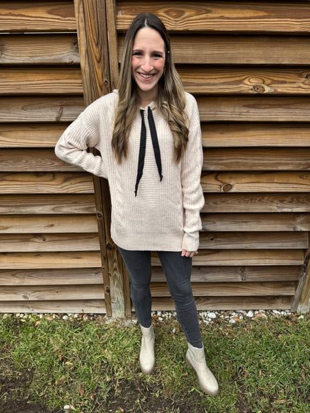 Oatmeal Cable Knit Hoodie Sweater Top