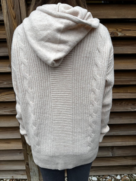 Oatmeal Cable Knit Hoodie Sweater Top