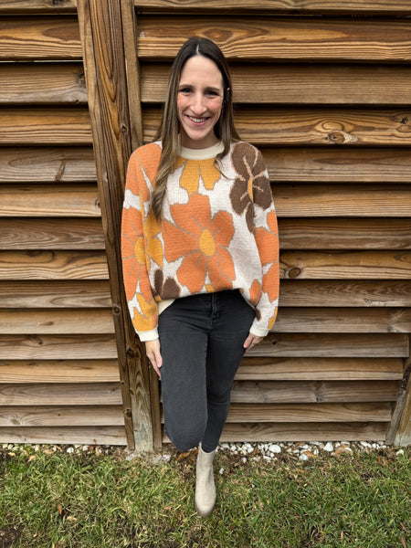 Orange & Oatmeal Flower Power Knit Sweater