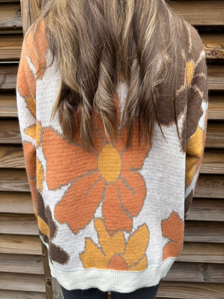 Orange & Oatmeal Flower Power Knit Sweater