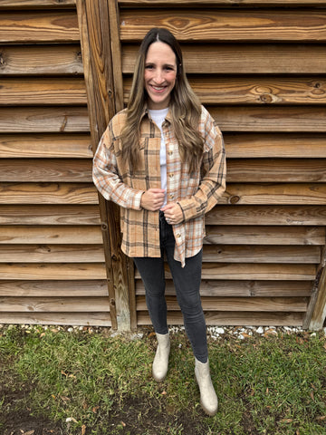 Taupe & Ivory Flannel Plaid Shacket