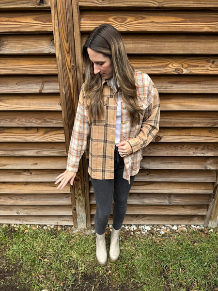 Taupe & Ivory Flannel Plaid Shacket