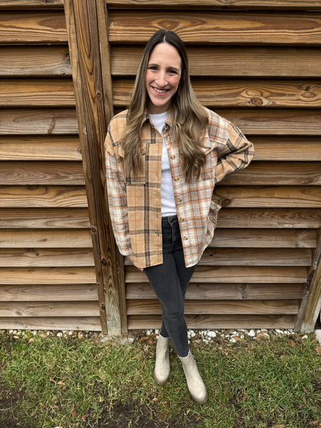 Taupe & Ivory Flannel Plaid Shacket