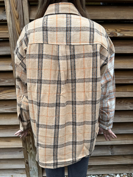 Taupe & Ivory Flannel Plaid Shacket