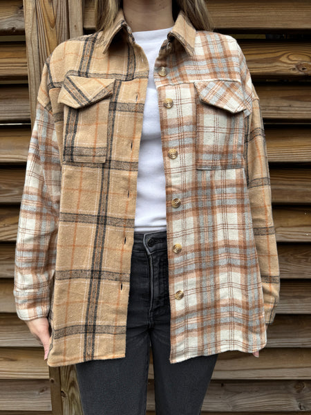 Taupe & Ivory Flannel Plaid Shacket