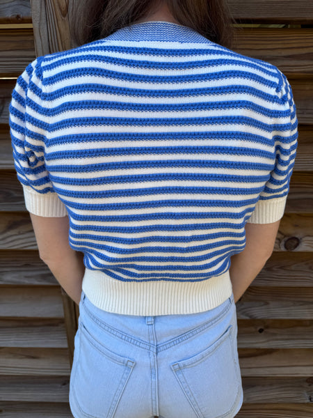 Blue & White Striped Bow Sweater