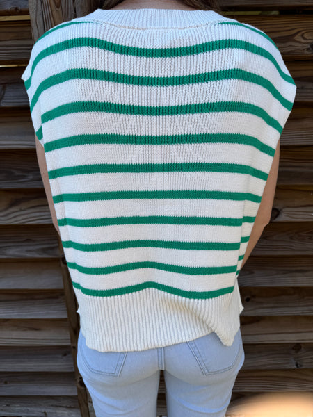 Green & Cream Basic Short Sleeve Sweater