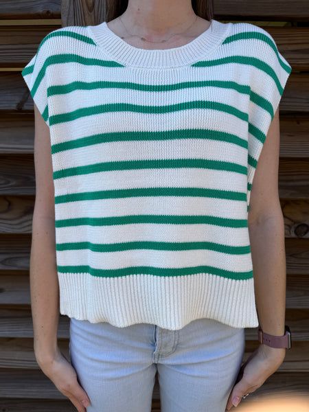 Green & Cream Basic Short Sleeve Sweater