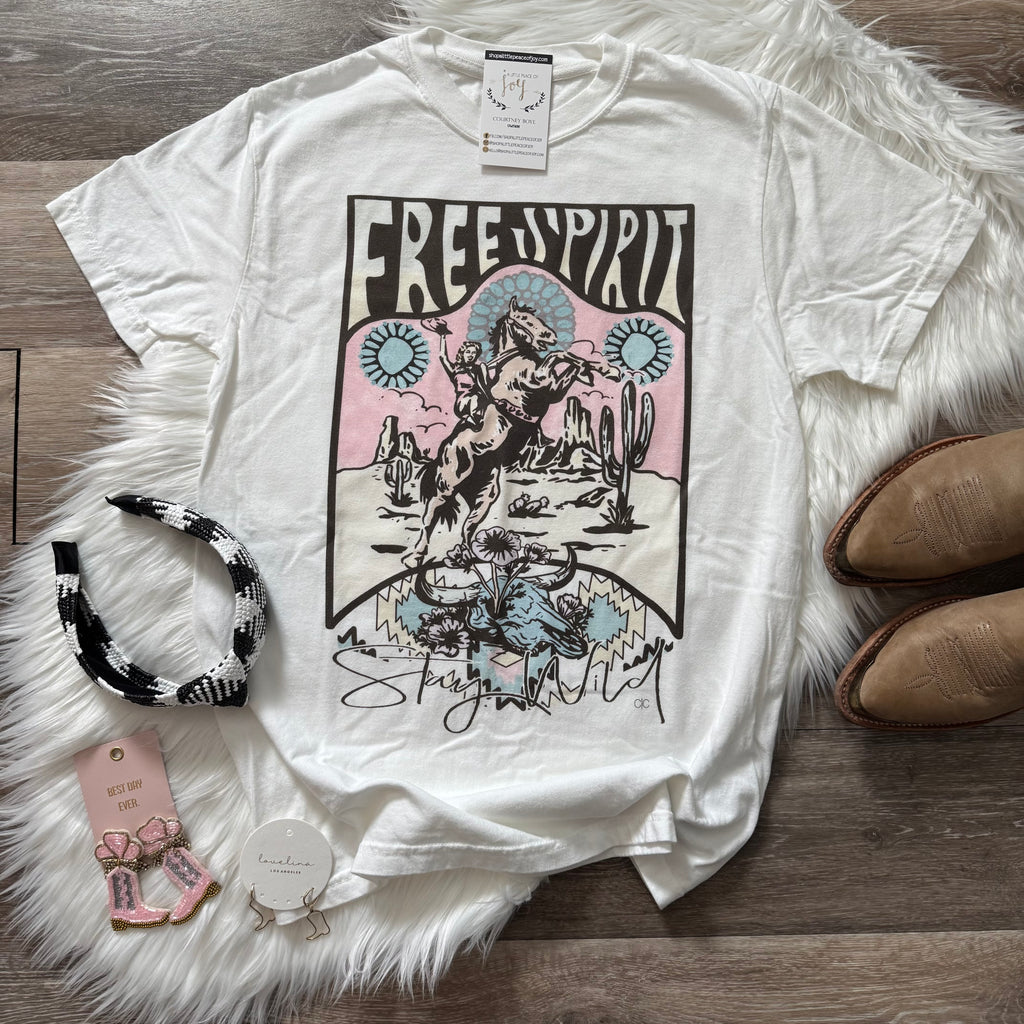 Free Spirit Stay Wild White Graphic Tee