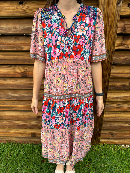 Penelope Peach & Navy Floral Maxi Dress