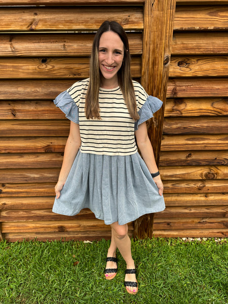 Blakely Black & White Striped Denim Dress