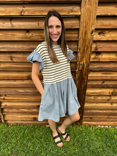 Blakely Black & White Striped Denim Dress