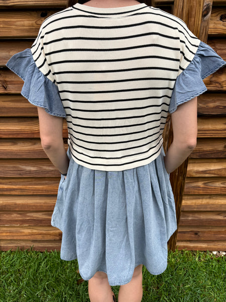 Blakely Black & White Striped Denim Dress