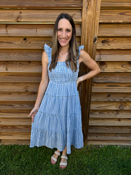 Bay Blue & White Gingham Midi Dress