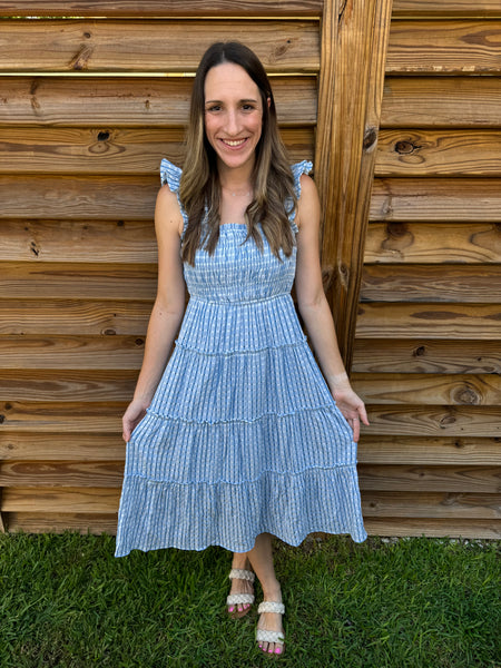 Bay Blue & White Gingham Midi Dress