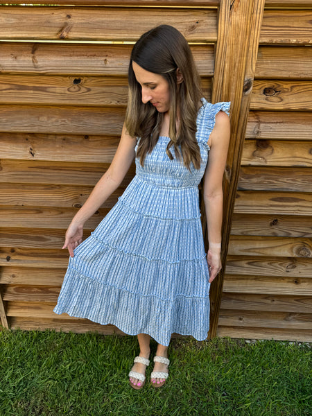 Bay Blue & White Gingham Midi Dress