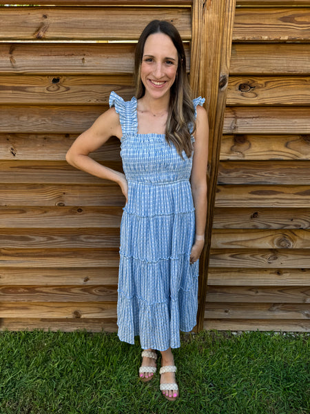 Bay Blue & White Gingham Midi Dress