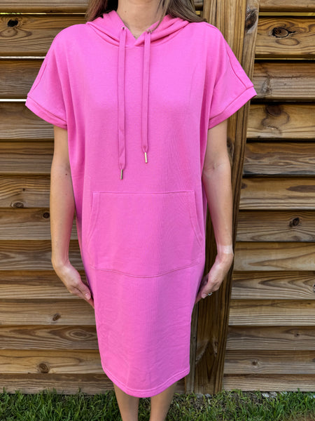 Paradise Pink French Terry Short Sleeve Hoodie Dress