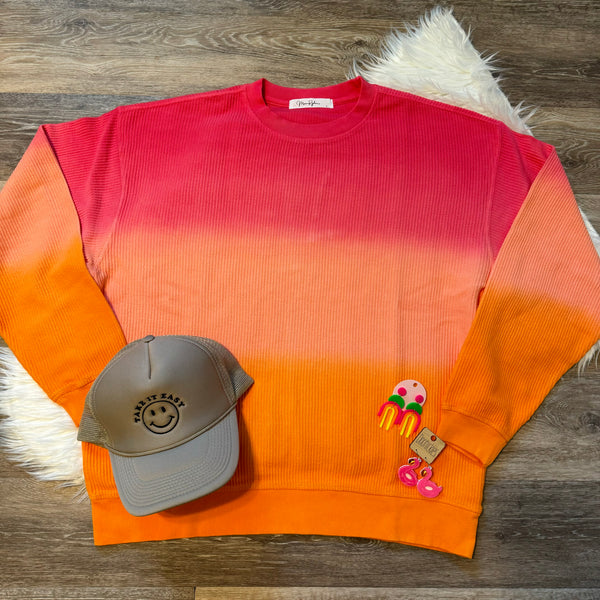 Ombre Cozy Corded Sweatshirt - Pink/Orange