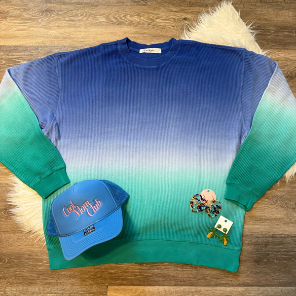 Ombre Cozy Corded Sweatshirt - Blue/Teal