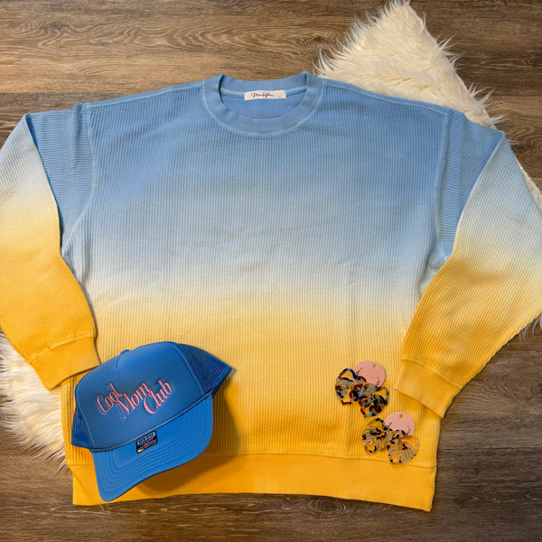 Ombre Cozy Corded Sweatshirt - Blue/Yellow