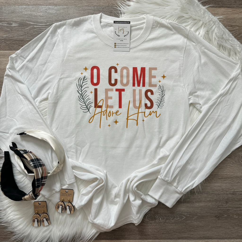 O Come Let us Adore Him White Long Sleeve Tee