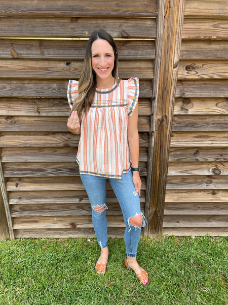 Red & White Edgy Embroidered Blouse