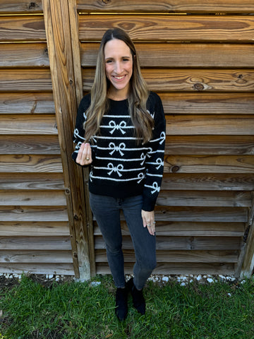 Bow-tiful Black and White Sweater