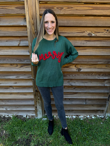 Merry Tinsel Hunter Green Sweater