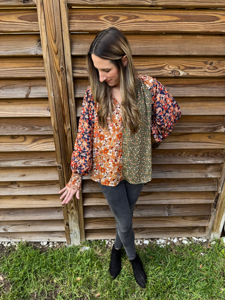 Ollie Olive Mix Floral Fall Blouse