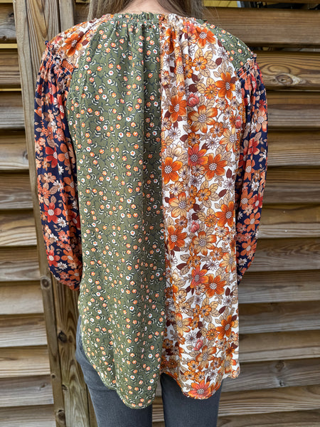 Ollie Olive Mix Floral Fall Blouse