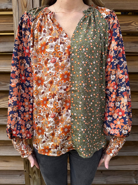 Ollie Olive Mix Floral Fall Blouse