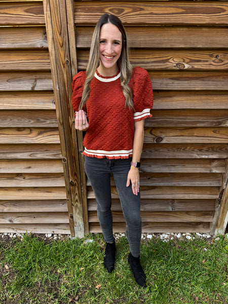 Reba Rust and White Floral Fall Blouse