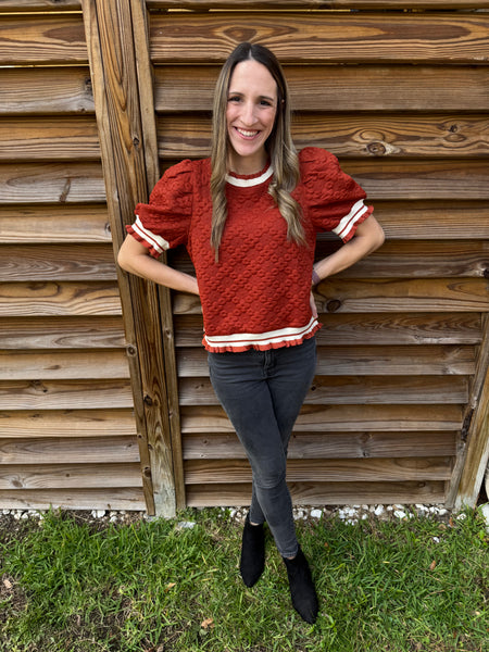 Reba Rust and White Floral Fall Blouse