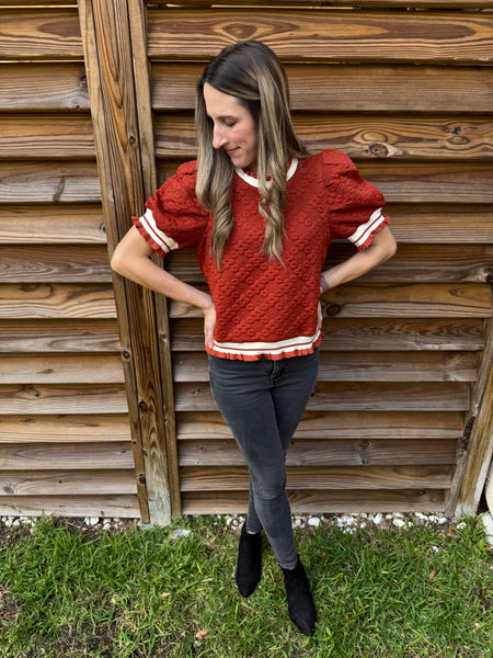 Reba Rust and White Floral Fall Blouse