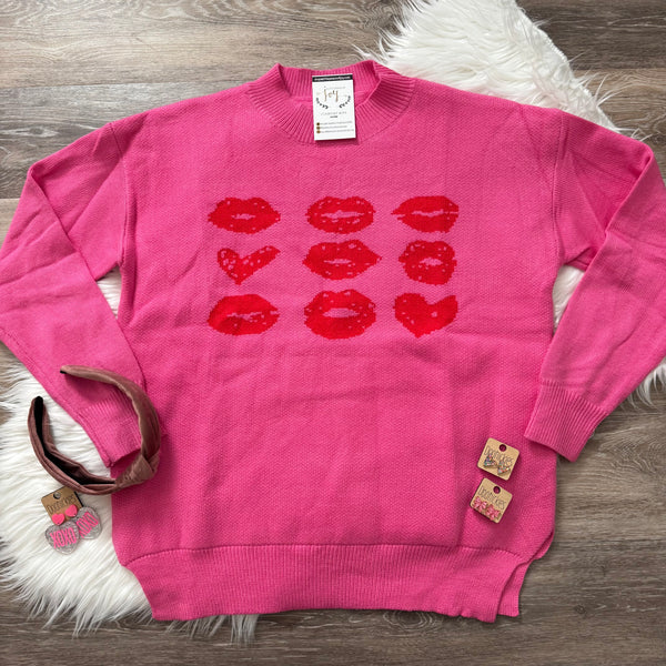 XOXO Heart Kiss Pink Sweater