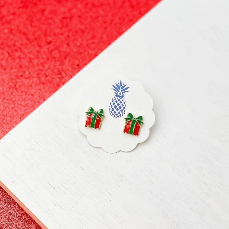 Christmas Present Enamel Stud Earrings