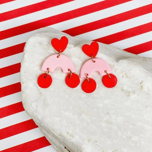 Clay Arch and Hearts Dangle Earrings